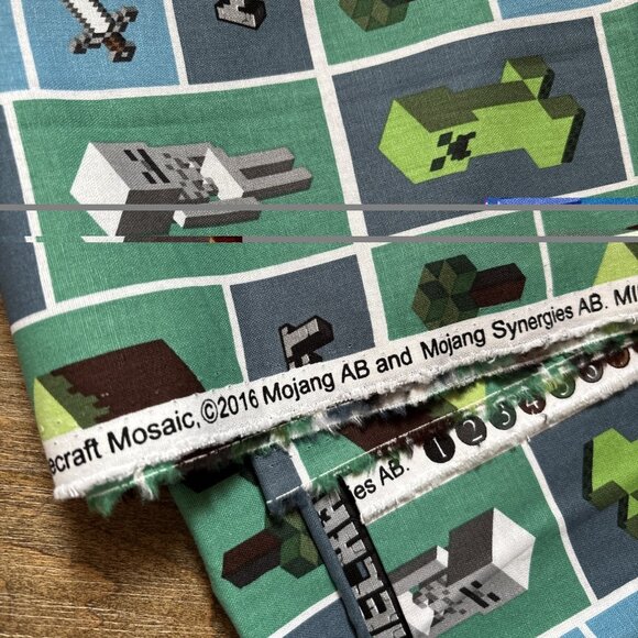 Pokémon And Minecraft Sewing Material 3 Total Yards Blue & Green Cotton - Picture 3 of 5